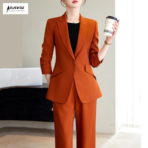 NAVIU 2 Piece Set Business Work Uniform Pants And Blazer Suit Women
