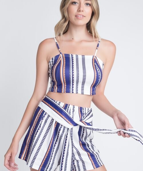 Women's Unique Stripe Printed 2pc Set with Tie