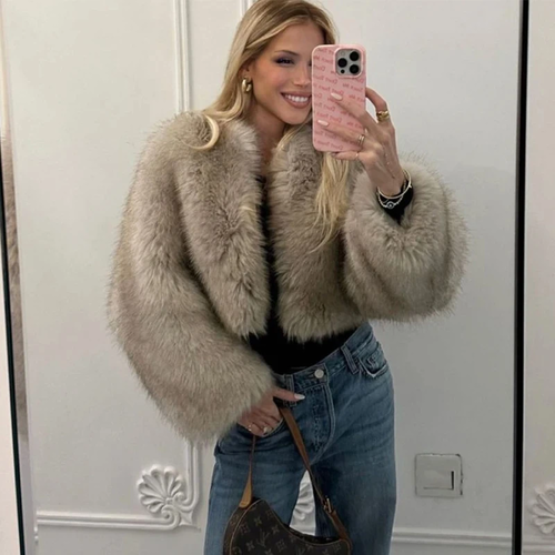 New Luxury Brand Gardient  Short Fur Jacket Fluffy Fox Fur Coat