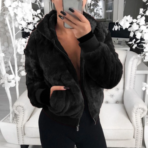 Plush Jacket Zipper Closure Thickened Elastic Cuff Women Hoodie With - Image 3