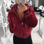Plush Jacket Zipper Closure Thickened Elastic Cuff Women Hoodie With