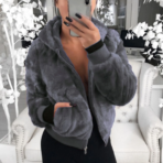 Plush Jacket Zipper Closure Thickened Elastic Cuff Women Hoodie With - Image 2
