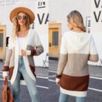 Women Casual Mid-Length Hooded Knit Cardigan Jacket, Size: M(Orange - Image 3