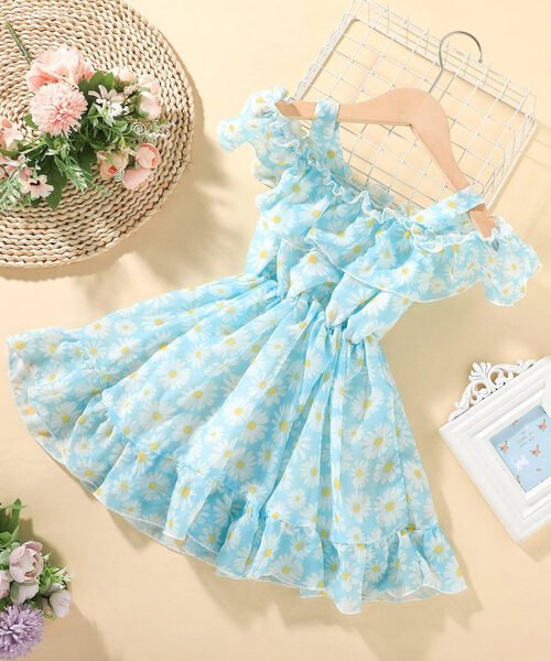Girl's Lycra Floral Printed Frock Dress for Girls 2-3-YEARS