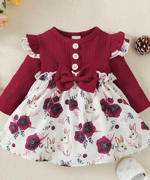 Girl's Lycra Floral Printed Frock Dress for Girls